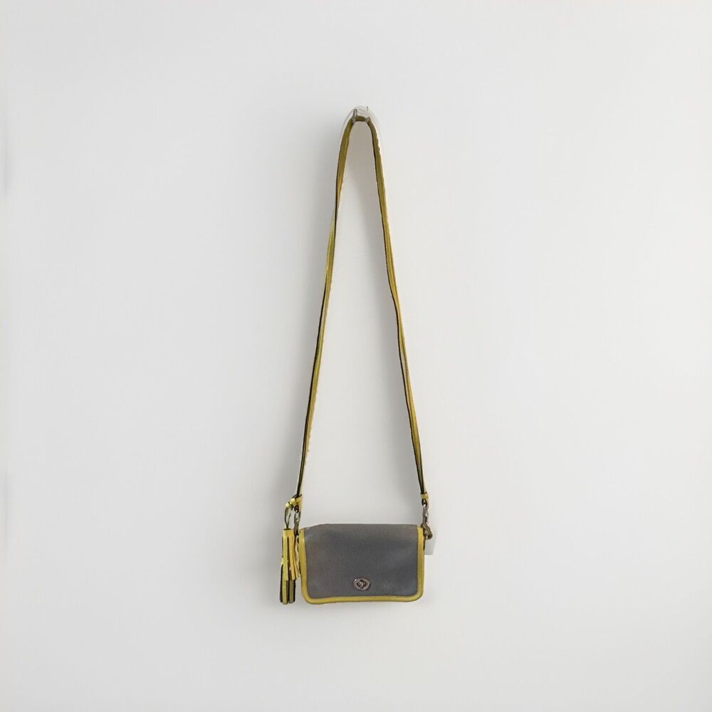 COACH Legacy Penny Crossbody Bag Grey Yellow Colorblock Leather Flap Purse 22406